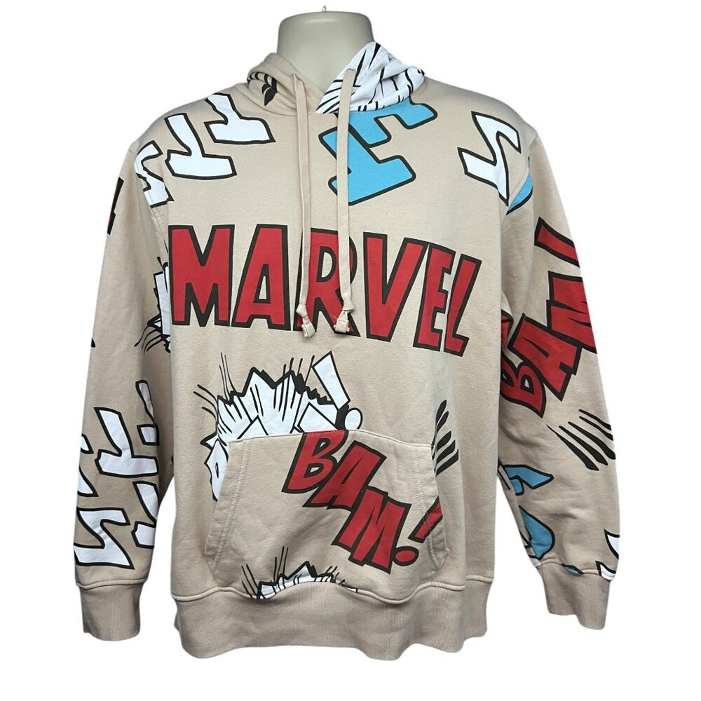 Disney 100 Marvel Mens Pullover Hoodie Sweatshirt Large All Over Spell Out Print